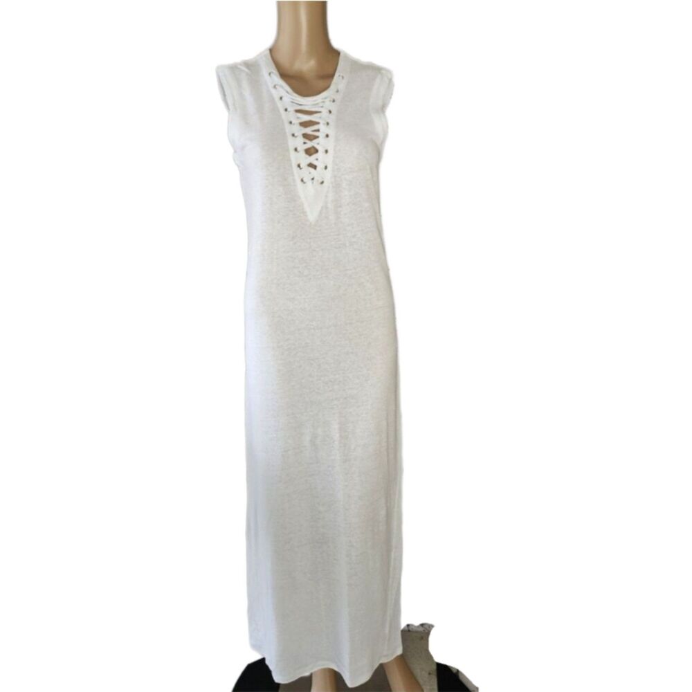 Freeway White Lace Up Grommet Rayon Sleeveless Maxi Dress Small NWT